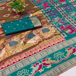 Olive Premium Cotton Silk Saree with Beautiful Swarovski Work and Classic Woven Texture