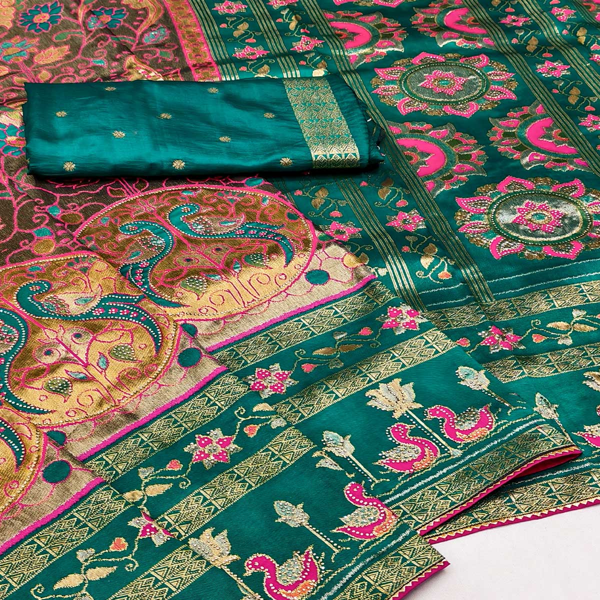 Beige Cotton Silk Saree Adorned with Elegant Swarovski Work and Fine Woven Detailing