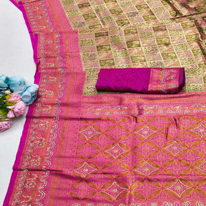 Beige Lightweight Cotton Silk Saree Highlighted with Intricate Woven Patterns and Swarovski Sparkle