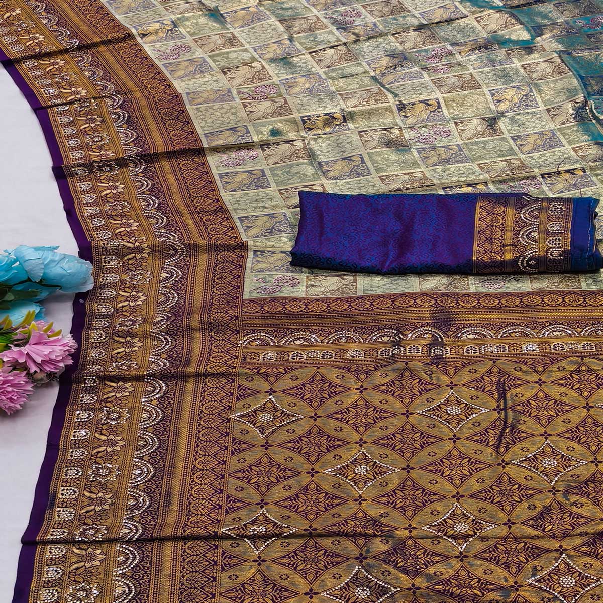 Rama Blue Lightweight Cotton Silk Saree Highlighted with Intricate Woven Pattern & Swarovski Sparkle