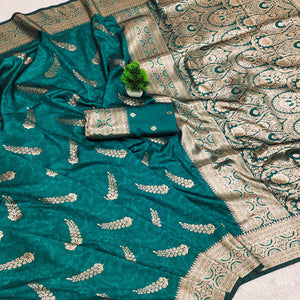 Teal Traditional Cotton Silk Saree Enhanced with Fine Zari Work and Decorative Tassel Edges
