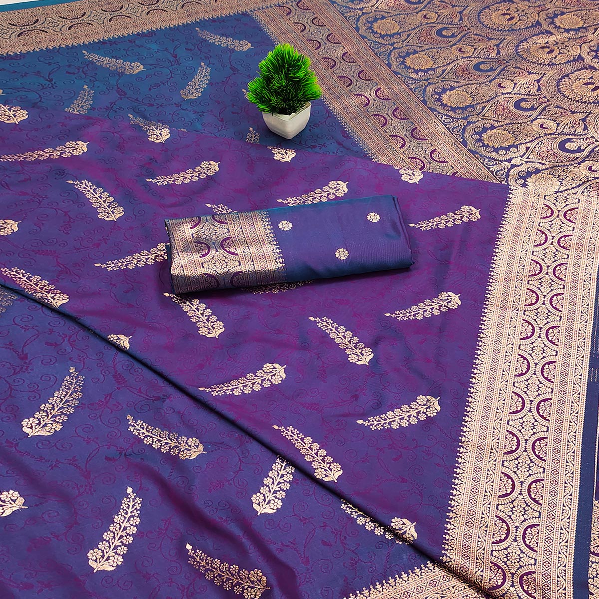 Violet Traditional Cotton Silk Saree Enhanced with Fine Zari Work and Decorative Tassel Edges