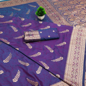 Violet Traditional Cotton Silk Saree Enhanced with Fine Zari Work and Decorative Tassel Edges