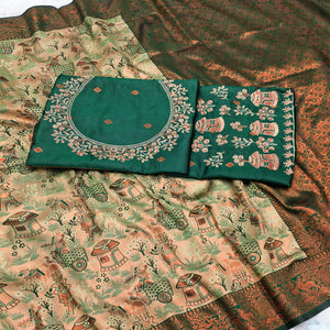 Green Tissue Silk Saree Adorned with Intricate Zari Weaving for a Rich Festive Look