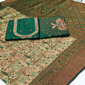 Green Handwoven Tissue Silk Saree Showcasing Refined Zari Patterns and Timeless Elegance
