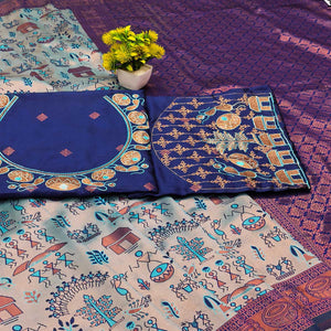 Greyish Blue & Royal Blue Tissue Silk Saree Highlight Zari Woven Motifs for Traditional Occasions