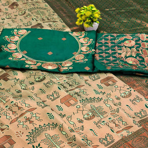 Green Classic Tissue Silk Saree Highlighted with Fine Zari Woven Motifs for Traditional Occasions