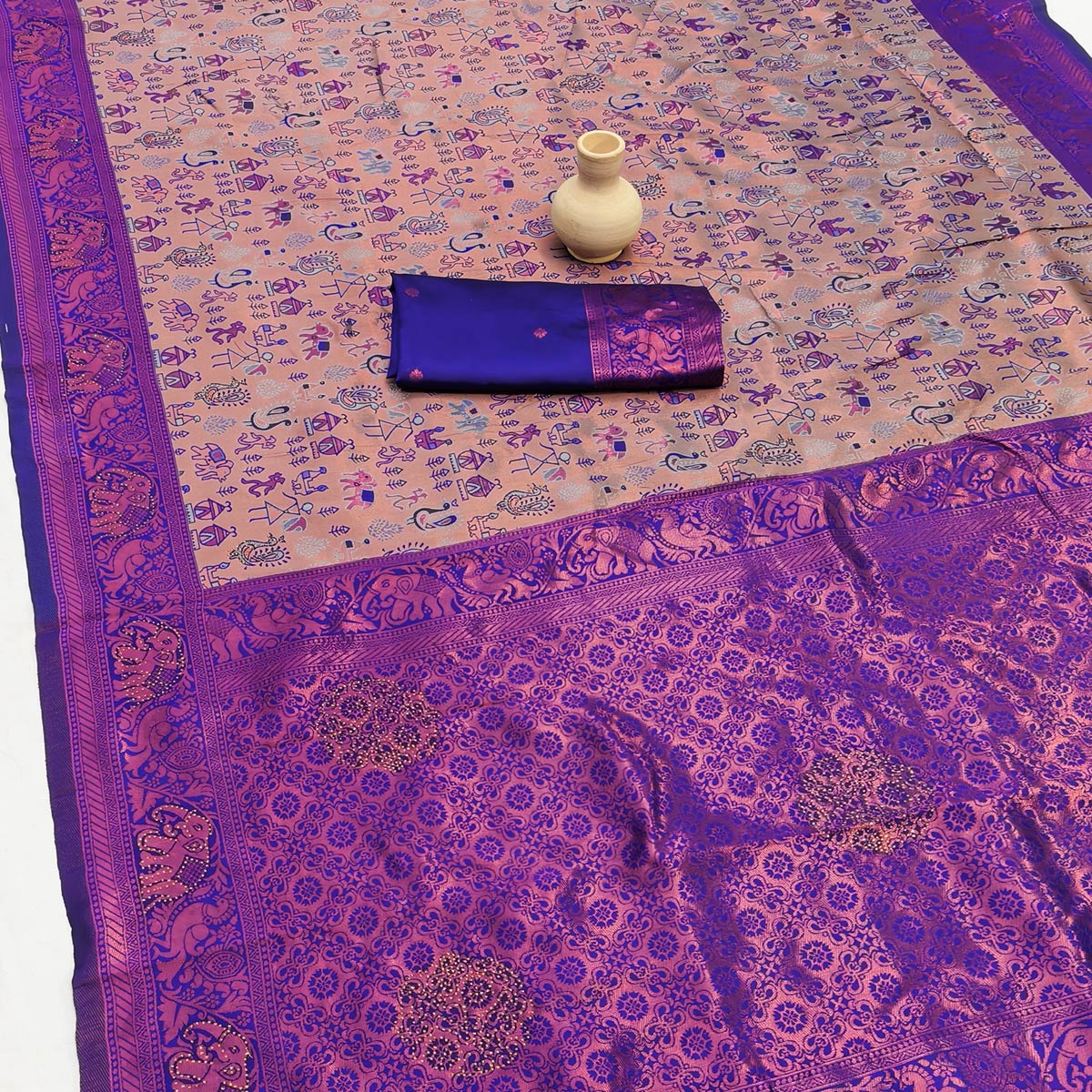 Beige & Violet Classic Tissue Silk Saree Highlighted with Fine Zari Woven Motifs