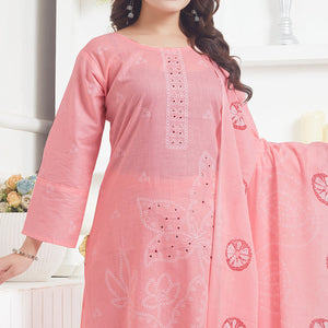 Peach Printed Pure Cotton Salwar Suit With Mirror Work