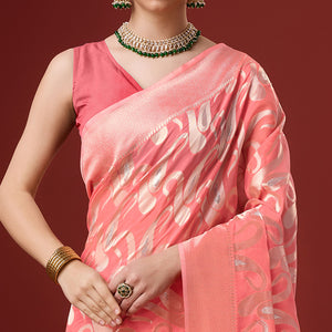Pink Floral Woven Cotton Blend Saree
