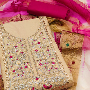 Chikoo Floral Embroidered Pure Cotton Dress Material