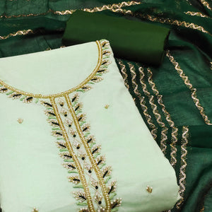 Green Zardosi Moti Work Pure Cotton Dress Material