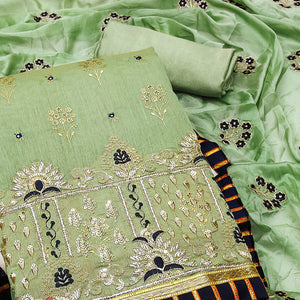 Green Floral Printed With Embroidery Modal Dress Material