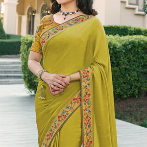 Olive Green Floral Digital Printed Georgette Saree