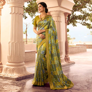 Olive Green Printed Art Silk Saree