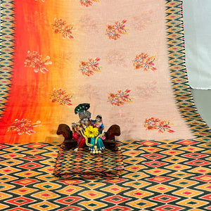 Peach Floral Digital Printed Linen Saree