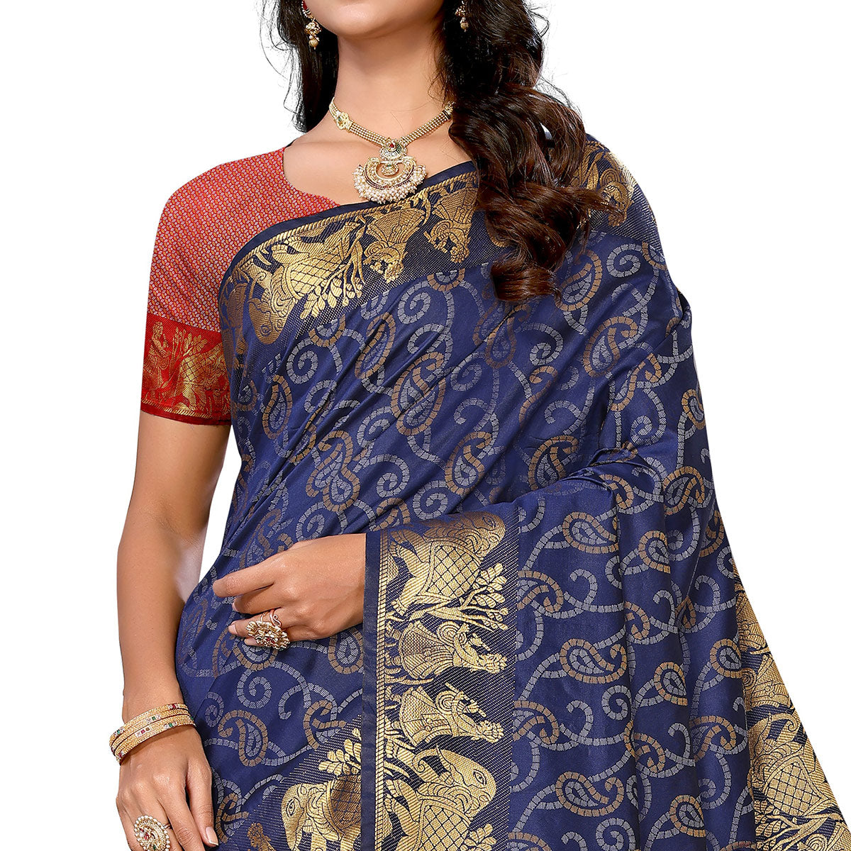 Navy Blue Woven Banarasi Silk Saree