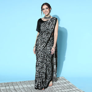 Black Digital Printed Chinon Saree