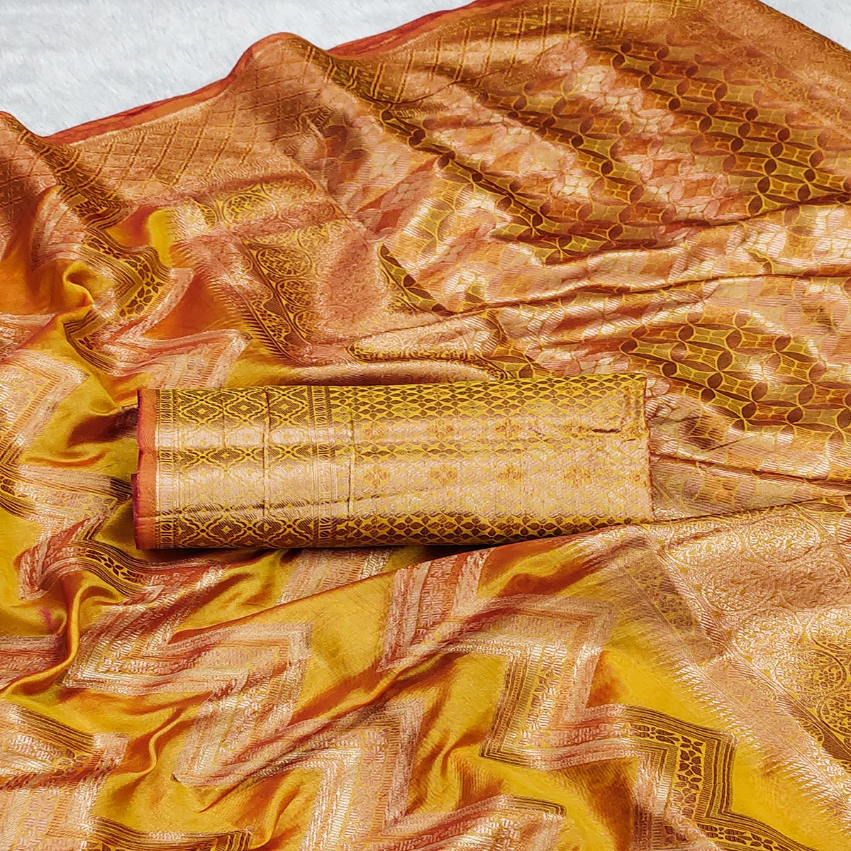 Mustard Woven Organza Saree