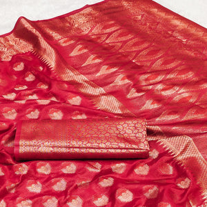 Red Woven Organza Saree