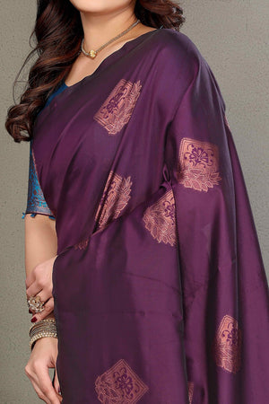 Purple Banarasi Silk Saree With Exquisite Floral Zari Weaving