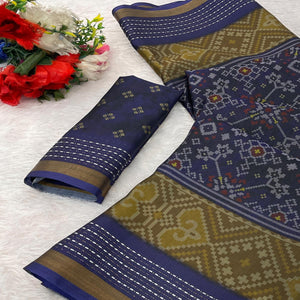 Gorgeous Blue Silk Blend Saree with Digital Patola Patterns for Timeless Ethnic Appeal