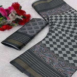 Graceful Grey Digital Ikkat Printed Saree in Luxurious Silk Blend Fabric