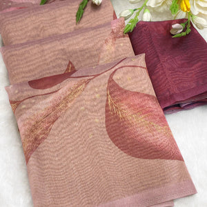 Sophisticated Light Mauve Floral Digital Print Tissue Saree Enhanced With Handmade Tassels