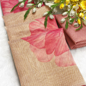 Sophisticated Cream Floral Digital Print Tissue Saree Enhanced With Handmade Tassels