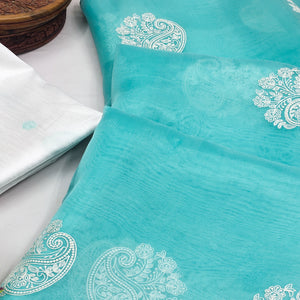 Blue Embroidered Organza Saree