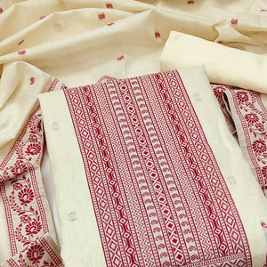 Cream & Maroon Floral Woven Pure Cotton Dress Material