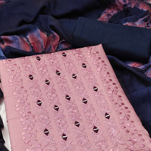 Mauve Floral Embroidered Viscose Dress Material