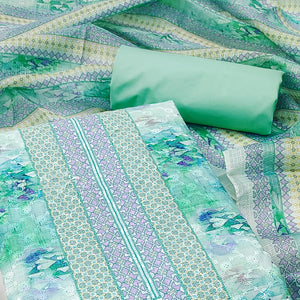 Blue Embroidered With Printed Cotton Blend Dress Material