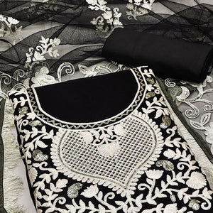 Black Floral Embroidered Georgette Dress Material