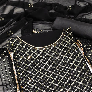 Black Sequins Embroidered Georgette Dress Material