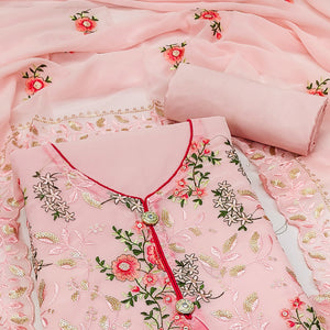 Pink Sequins Embroidered Georgette Dress Material