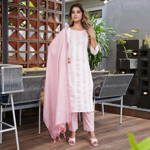 Peach Embroidered Pure Cotton Salwar Suit