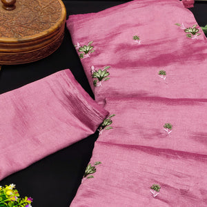 Pink Floral Embroidered Vichitra Silk Saree