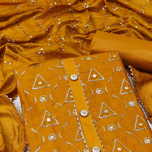 Mustard Embroidered Cotton Blend Dress Material