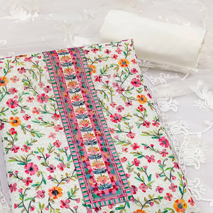 Off White Floral Embroidered Georgette Dress Material