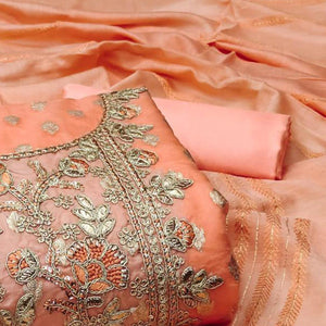 Orange Woven Jacquard Dress Material