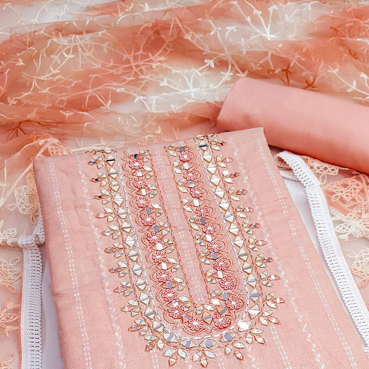 Peach Woven Pure Cotton Dress Material