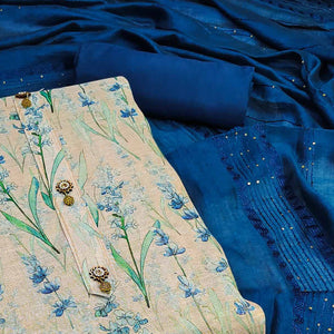 Beige Floral Printed Cotton Silk Dress Material