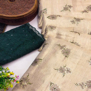 Beige Floral Foil Art Silk Printed Saree With Tassels