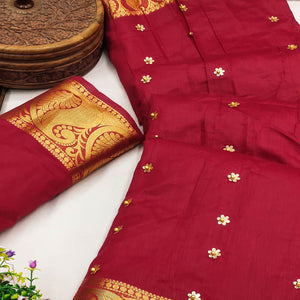 Maroon Woven Chanderi Saree With Tassels