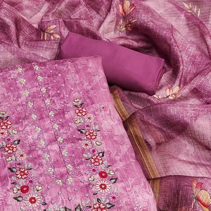 Pink Embroidered Art Silk Dress Material