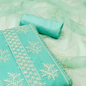 Turquoise Embroidered Chanderi Dress Material