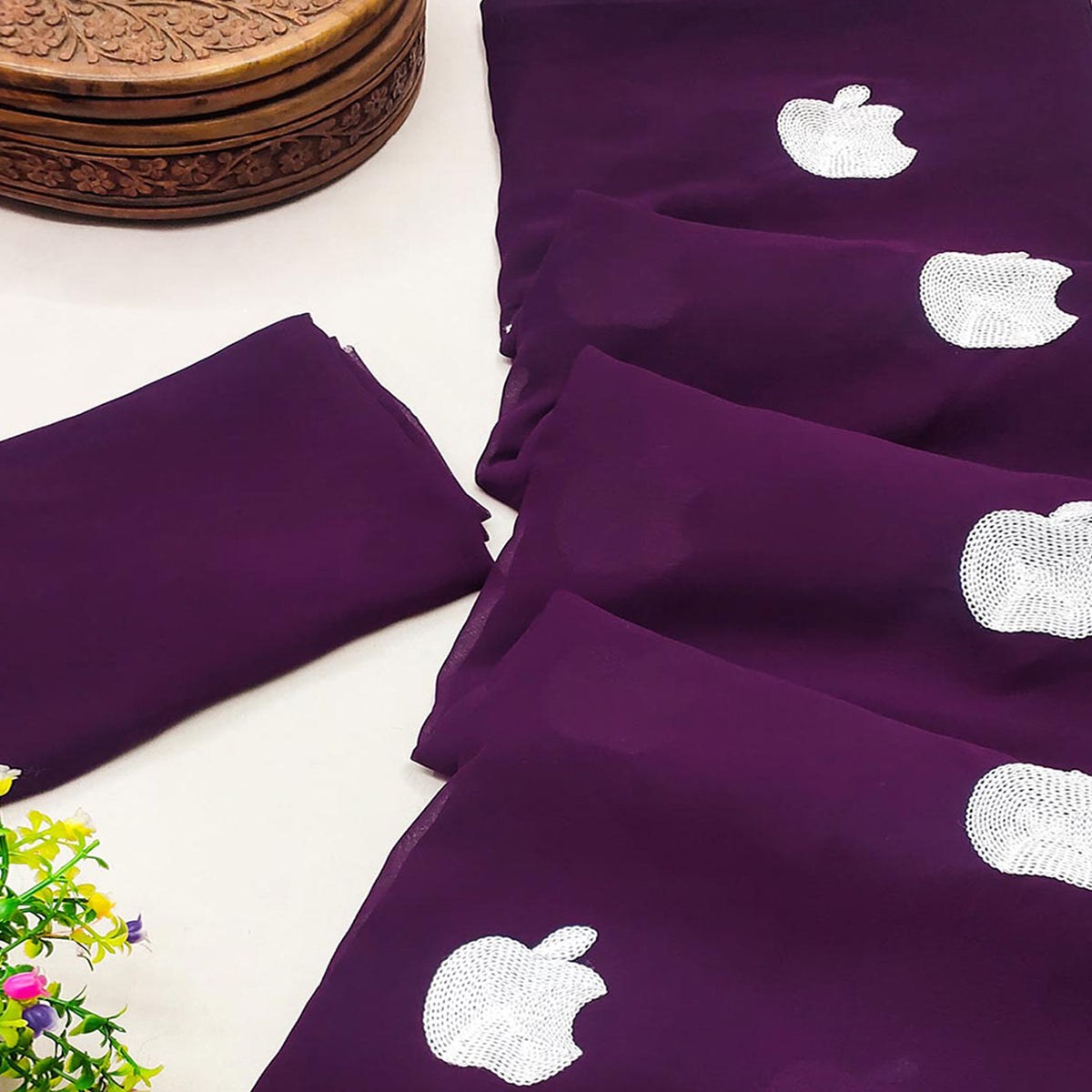 Purple Embroidered Georgette Saree