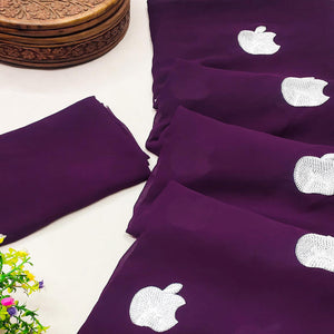 Purple Embroidered Georgette Saree