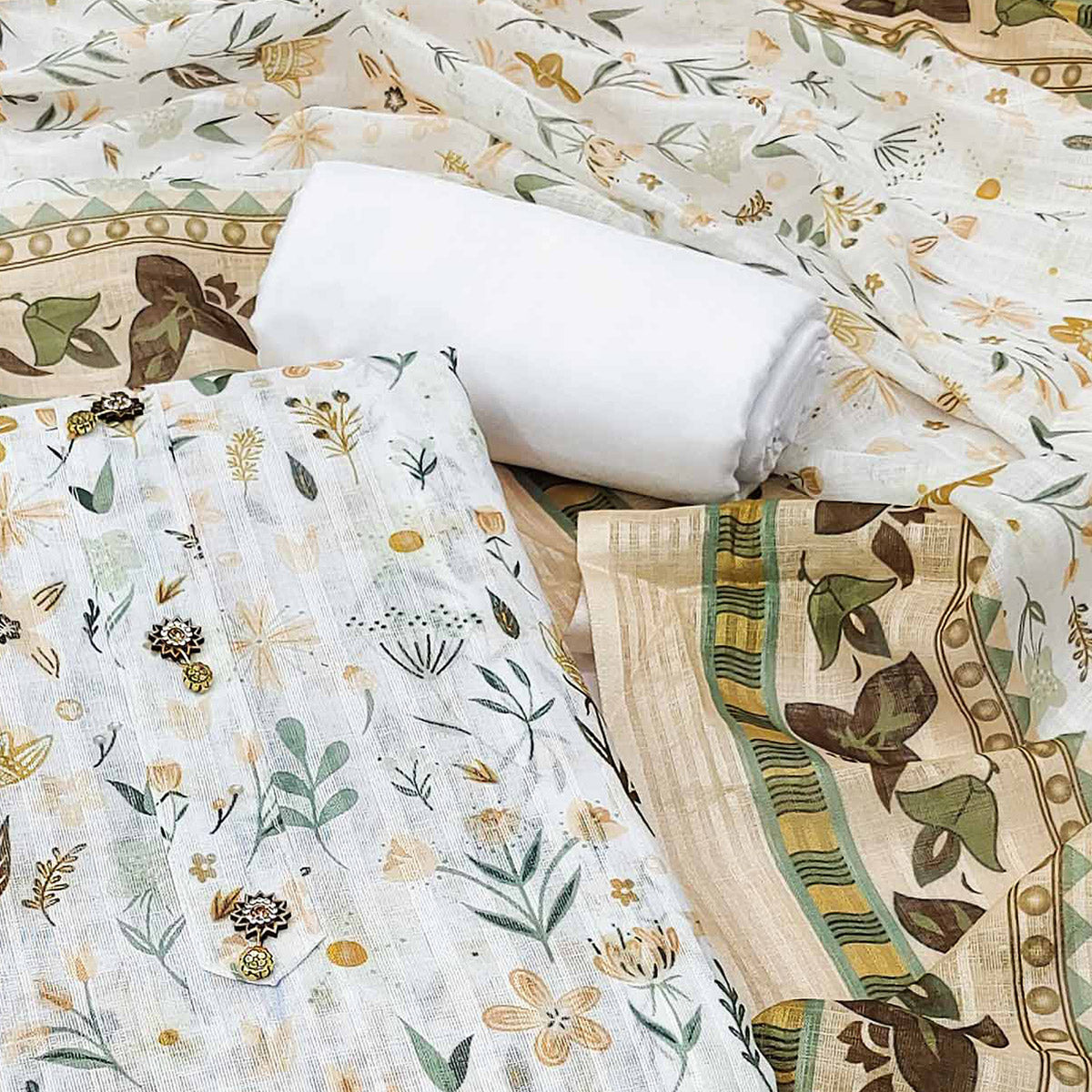 Included product 2: White Floral Printed Pure Cotton Dress Material (RAJT-7329-WHITE) - original product photograph